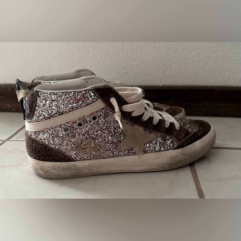 Women’s Mid Star Glitter and Brown suede Golden Goose Sneakers
